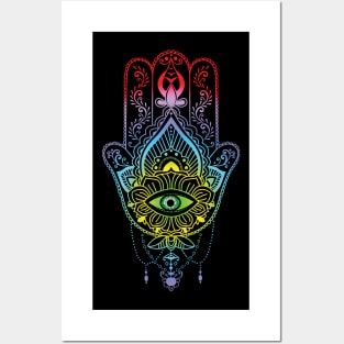 Colourful Green-eyed Hamsa Posters and Art